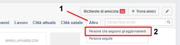 cliccare su ALTRO poi selezionare PERSONE CHE MI SEGUONO nel menù a tendina