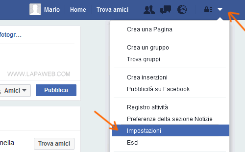 aprire il menù principale e selezionare IMPOSTAZIONI