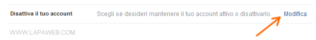 clicca su Modifica vicino a disattiva il tuo account