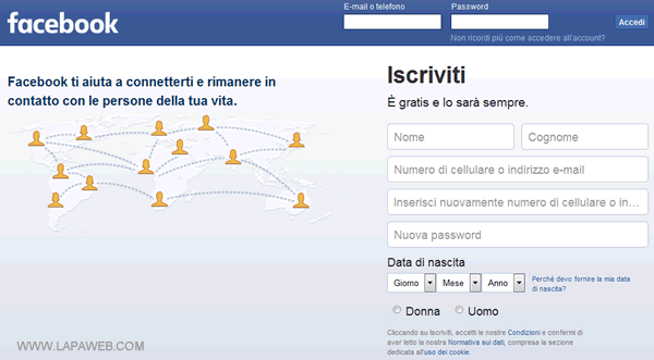 la home page di Facebook 