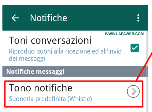 selezionare TONI NOTIFICHE