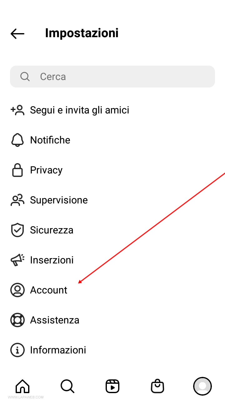 seleziona la voce Account