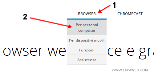 cliccare su BROWSER e selezionare PER PERSONAL COMPUTER