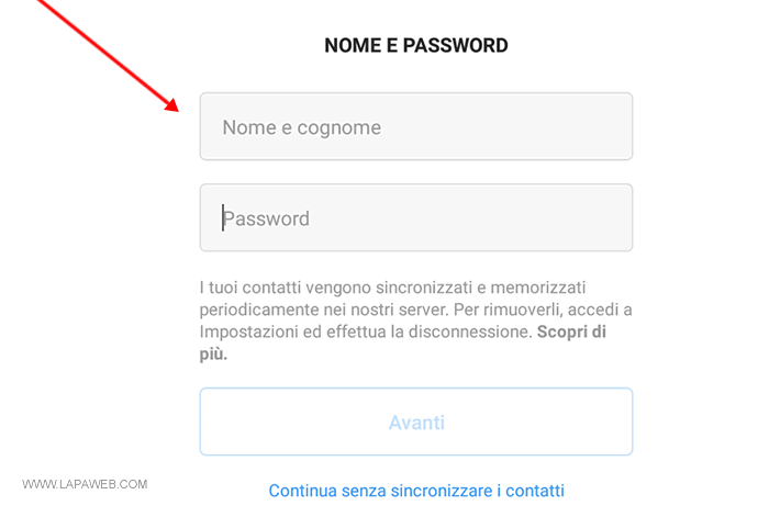 il nome dell'account Instagram e la password di accesso