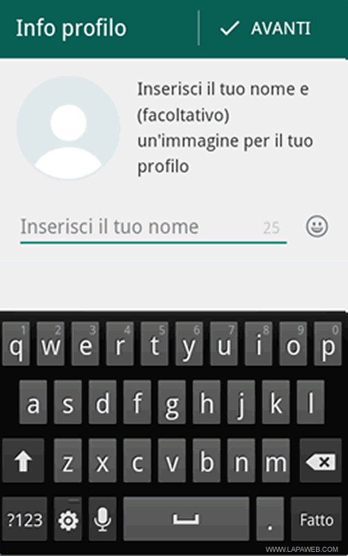 l'iscrizione su Whatsapp