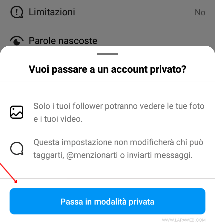 premo su passa in modalità privata