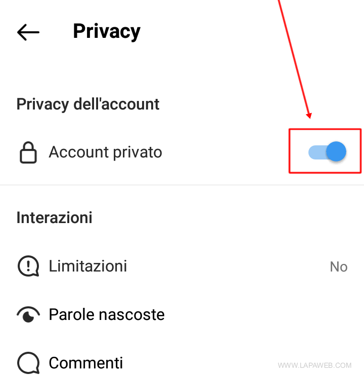 come attivare l'account privato