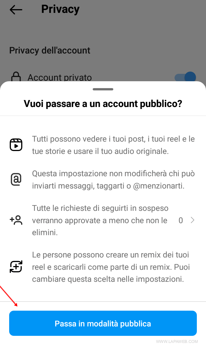 premo su Passa in modalità pubblica