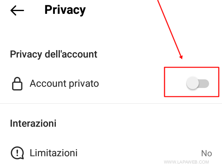 disattivo l'account privato