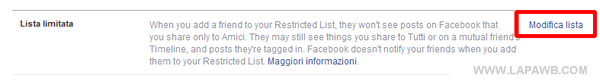 cliccare su MODIFICA LISTA nel box della LISTA LIMITATA