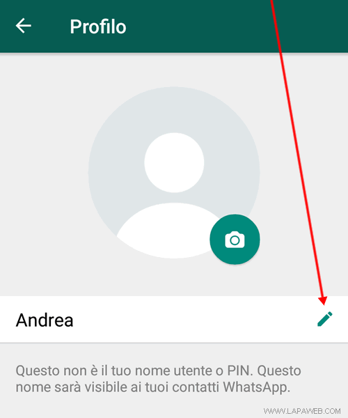 premere su MODIFICA vicino al nome