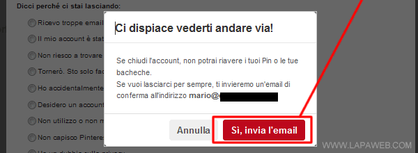 cliccare su INVIA L'EMAIL