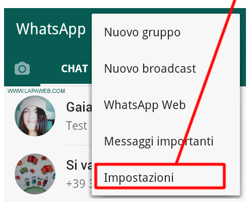 premere su IMPOSTAZIONI di Whatsapp