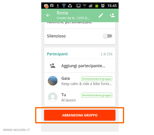 abbandonare il gruppo su Whatsapp