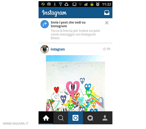 la schermata iniziale di Instagram