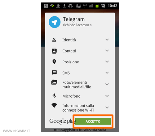 accetta le condizioni di utilizzo di Telegram