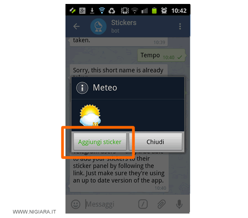 aggiungi lo sticker agli emoji di Telegram