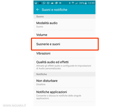 seleziona la voce Suonerie e suoni
