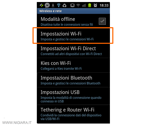 premi su Impostazioni Wi-Fi