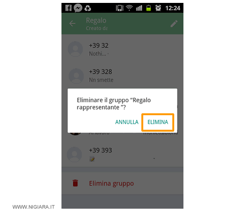premi sul pulsante Elimina per cancellare la chat multipla dalla memoria del tuo telefono smartphone
