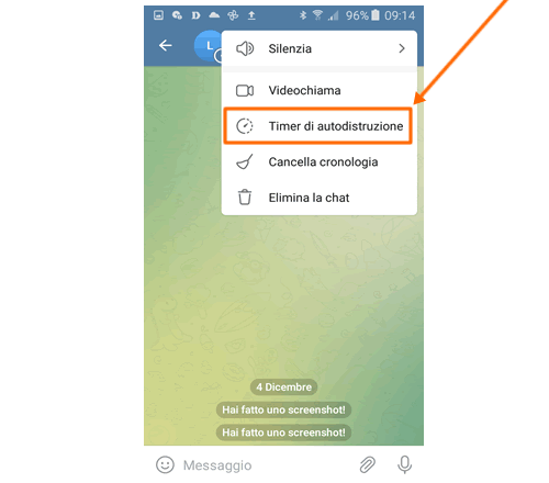 seleziona Timer di autodistruzione