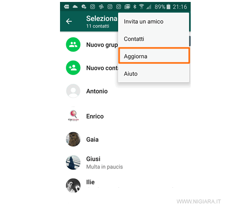seleziona aggiorna