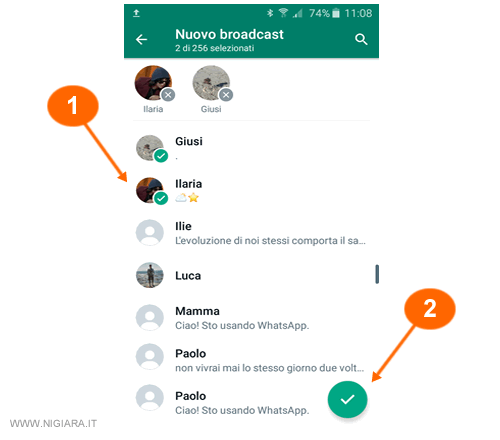 come inserire i contatti nel broadcast