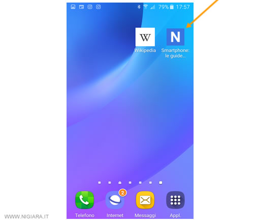 l'icona con il link è stata aggiunta alla schermata HOME di Android