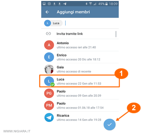 seleziona il nome del contatto da aggiungere