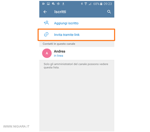 come invitare nuovo membro sul canale Telegram