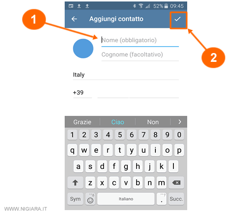 digita il nome e il telefono del nuovo contatto