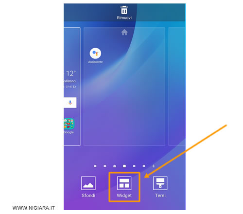 premi sull'icona widget