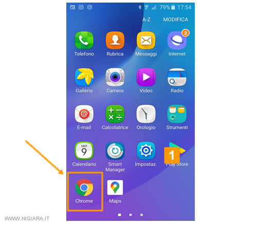 apri il browser CHROME su Android