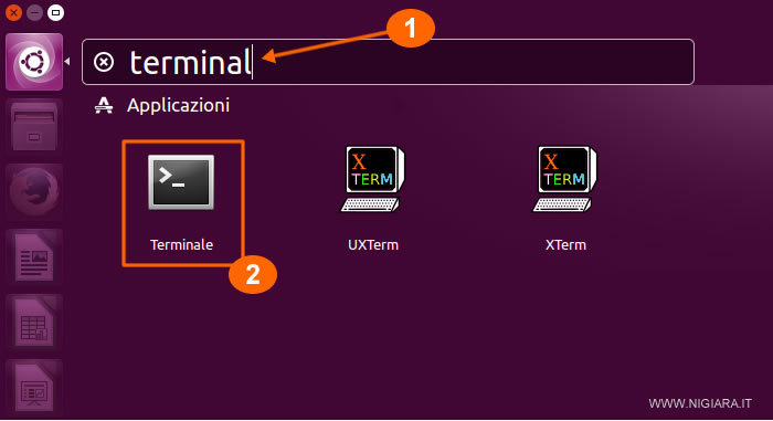 digita e cerca terminal poi clicca sull'icona Terminale nei risultati