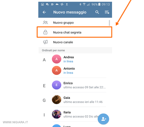 seleziona Nuova chat segreta