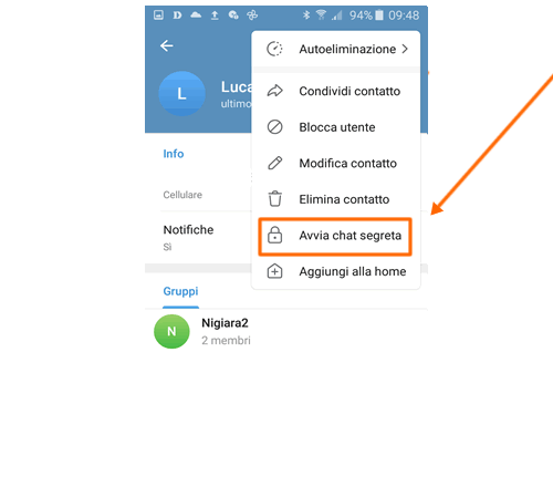seleziona la voce Avvia chat segreta