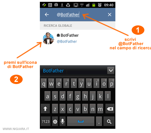 cerca @BotFather su Telegram poi clicca sull'applicazione per avviarla