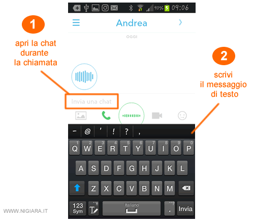 come scrivere un messaggio via chat durante la chiamata su Snapchat