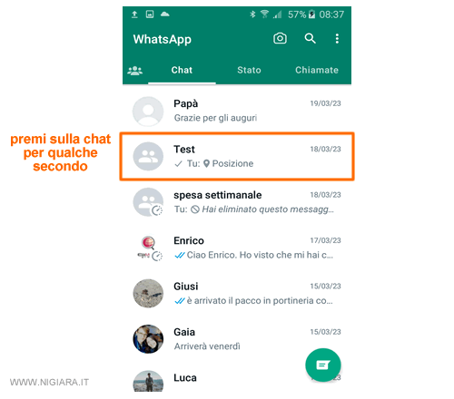 come archiviare una chat su Whatsapp