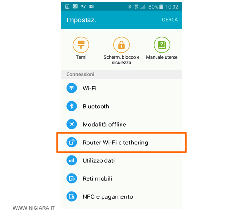 selezionare la voce Router Wi-Fi e Tethering