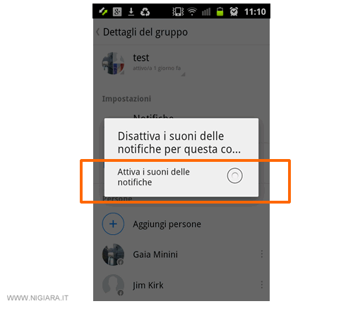 come riattivare le notifiche sul gruppo chat