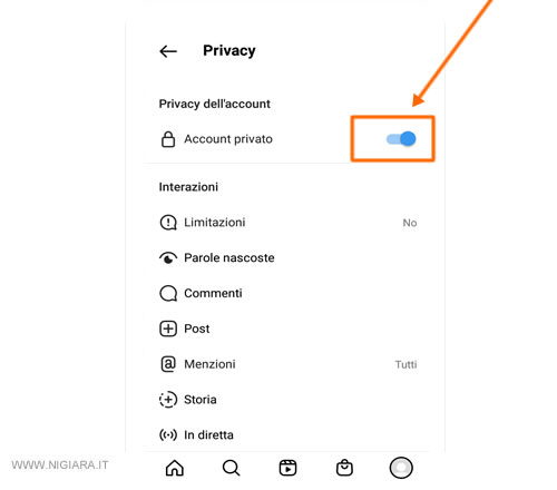 seleziona Account pubblico