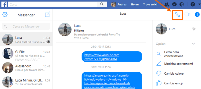 premi sull'icona con il telefono