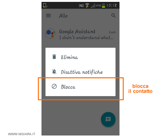 seleziona la voce Blocca