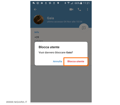 premi sul pulsante Blocca utente