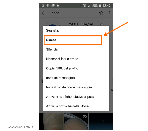seleziona la voce Blocca