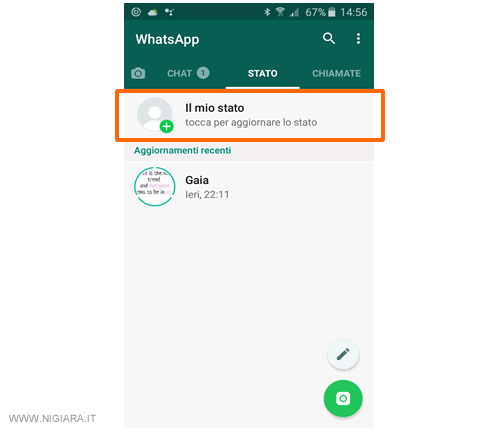 clicca sull'aggiornamento di stato