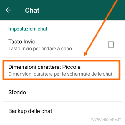 premi sulla voce Dimensione caratteri