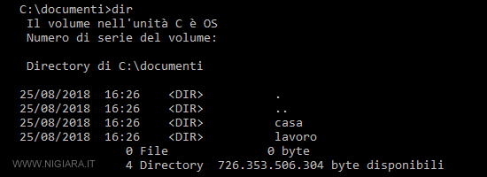 digita dir per vedere la directory corrente