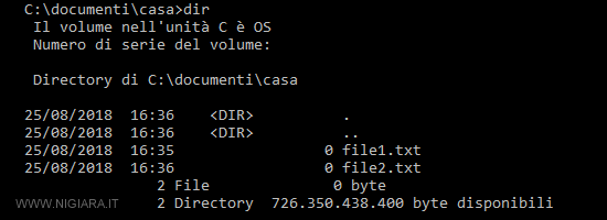 digita dir per vedere la nuova directory corrente